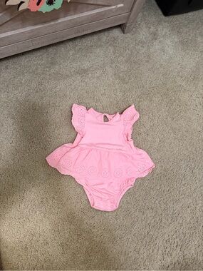 Little Me Pink Eyelet Ruffle One-Piece Bodysuit
